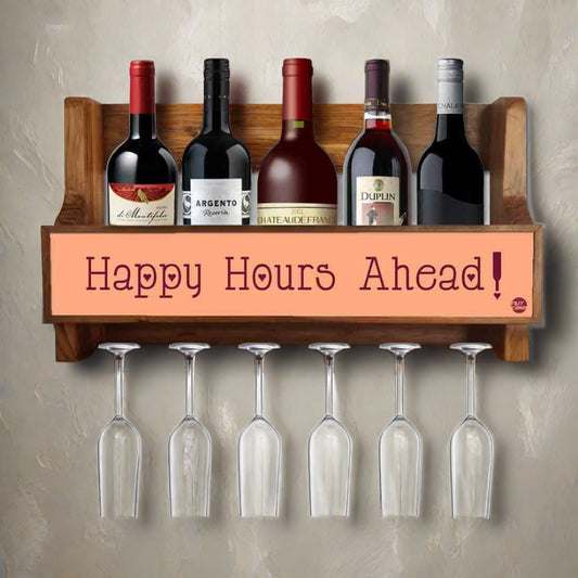 Wall Mounted Wine Holder for Living Room 5 Bottles 6 Glasses - Happy Hours Nutcase