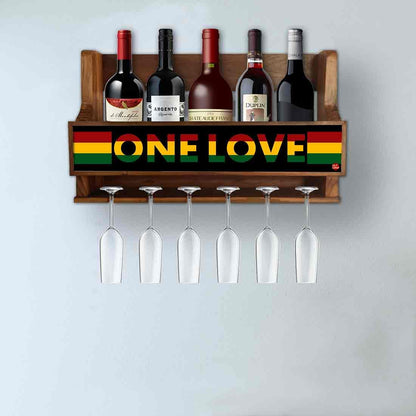 Wall Mounted Wine Glass Holder Stand for Living Room 5 Bottles 6 Glasses - One Love Nutcase