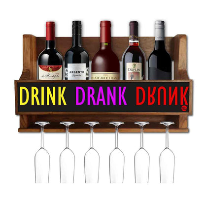 Wall Mounted Wooden Wine Bottle Rack Mini Bar for 5 Bottles 6 Glasses - Drink Nutcase