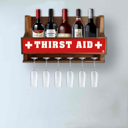 Wall Mounted Wooden Wine Rack Glass Holder Mini Bar for 5 Bottles 6 Glasses - First Aid Nutcase