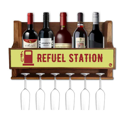 Wall Mounted Wine Glass Rack Mini Bar for 5 Bottles 6 Glasses - Refuel Station Nutcase