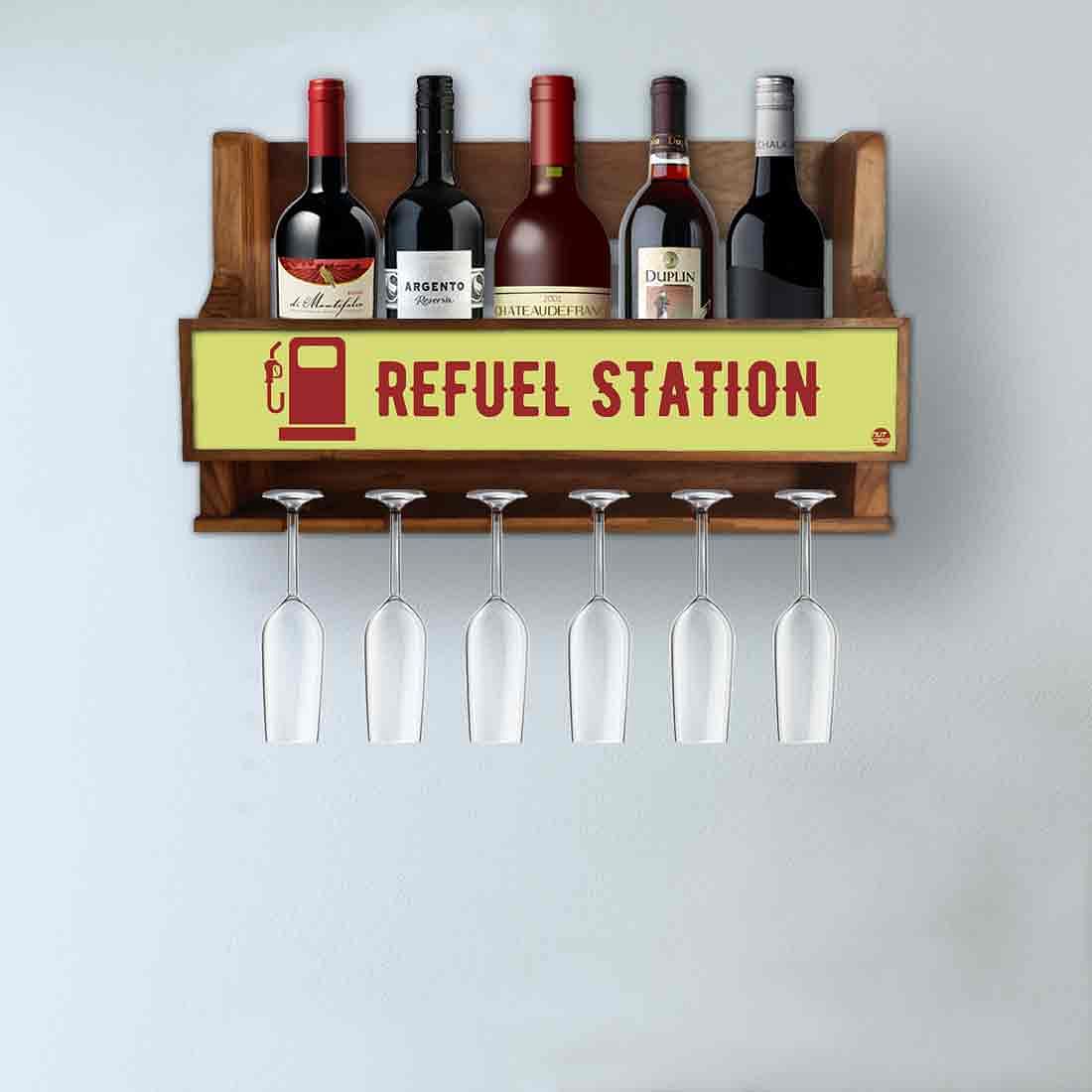 Wall Mounted Wine Glass Rack Mini Bar for 5 Bottles 6 Glasses - Refuel Station Nutcase