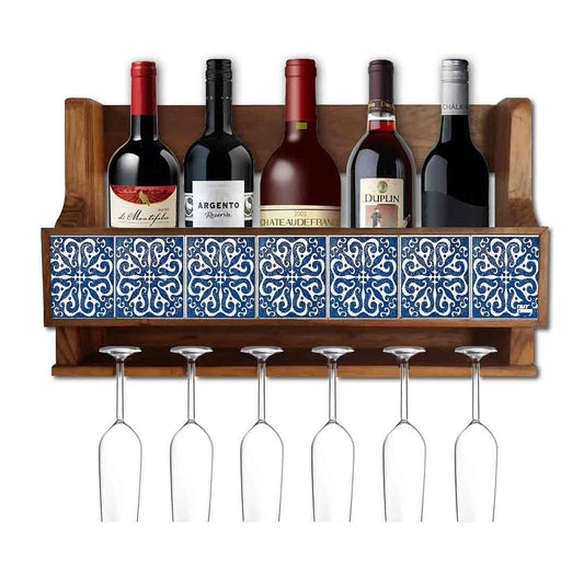 Wine Glass Rack Wall Mounted Wooden Cabinet for 5 Bottles 6 Glasses Nutcase