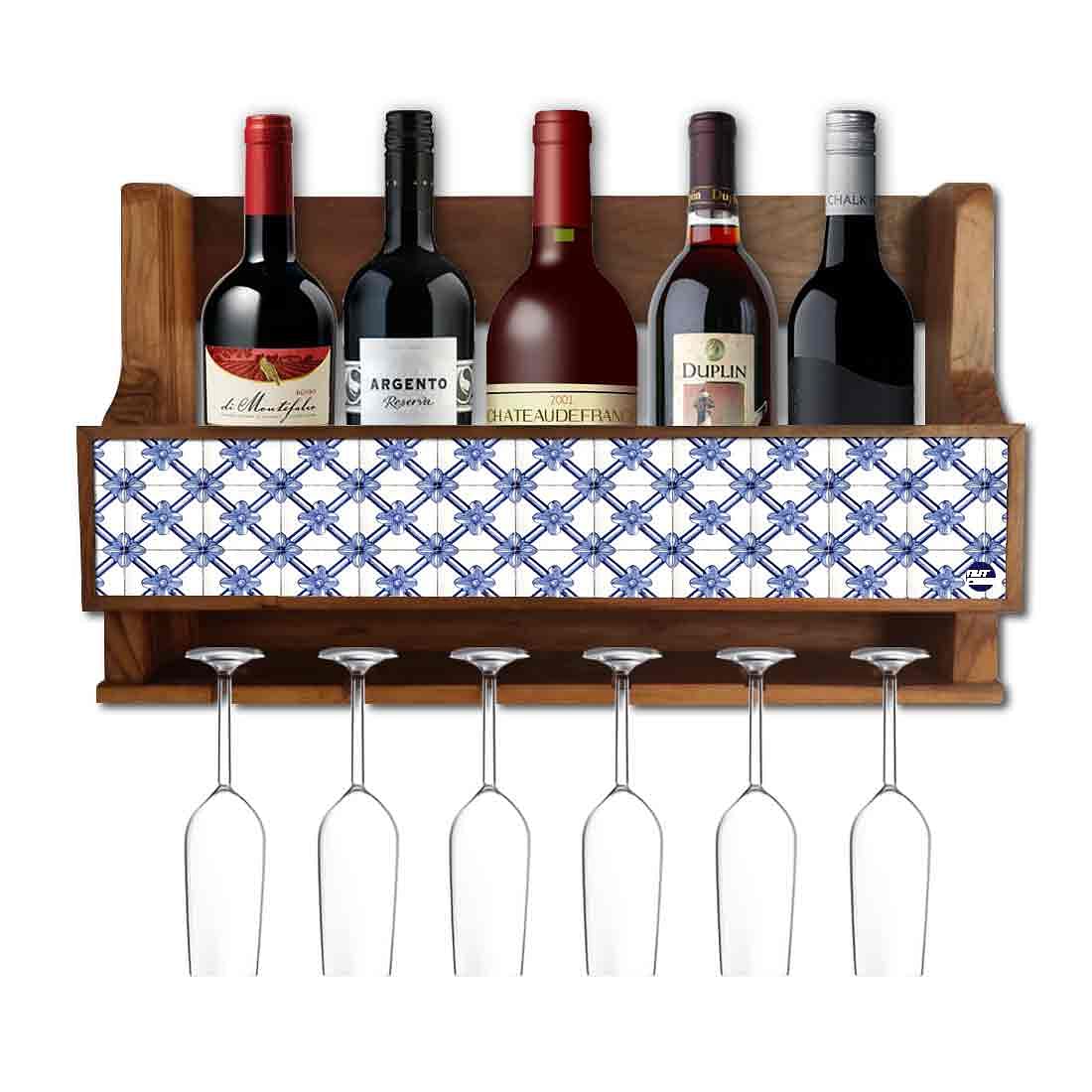 Wooden Wall Mounted Wine Glass Holder for Living Room - Stores 5 Bottles 6 Wine Glasses Nutcase