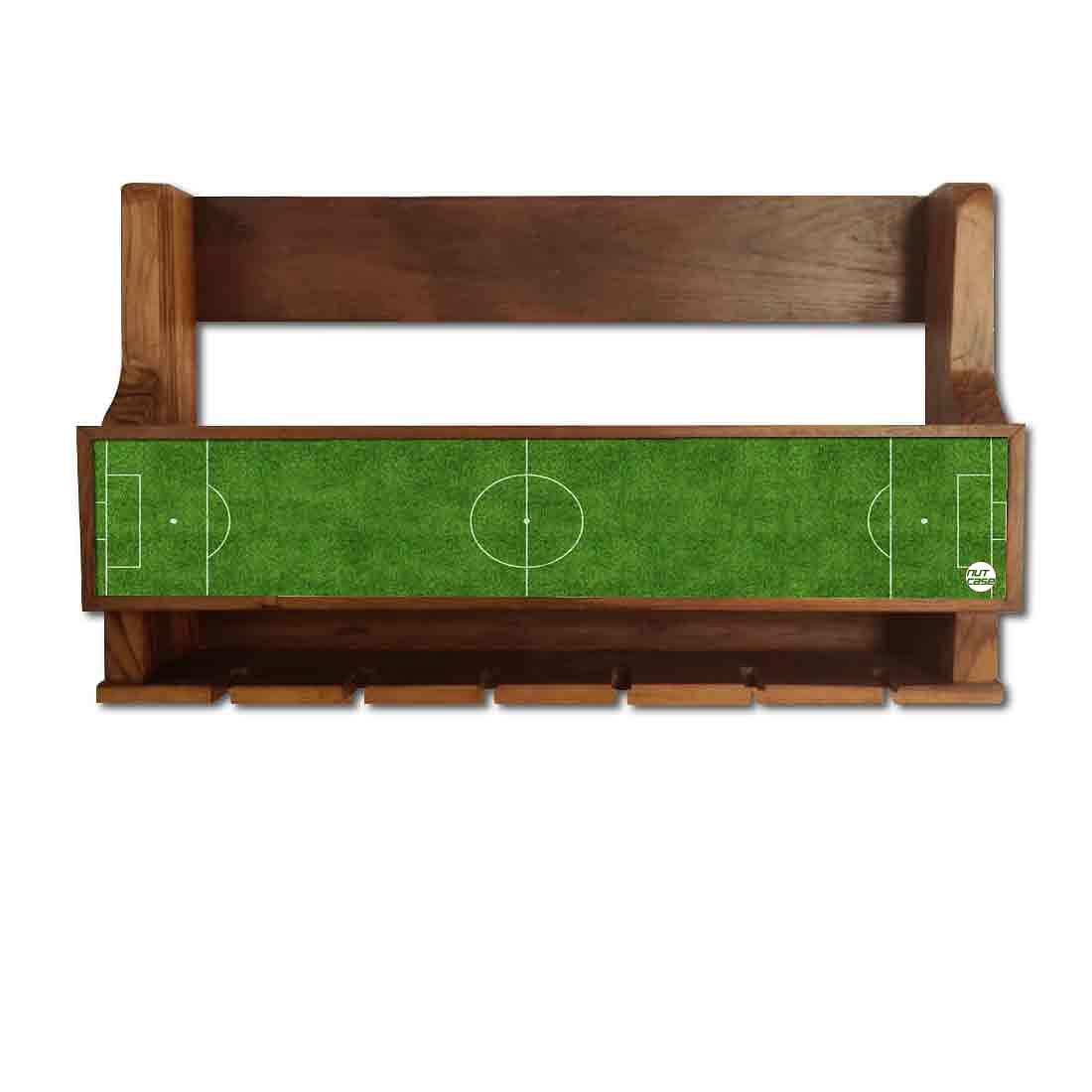 Wine Rack Wall Cabinet Wooden for Living Room - Stores 5 Bottles 6 Glasses - Football Pitch Nutcase
