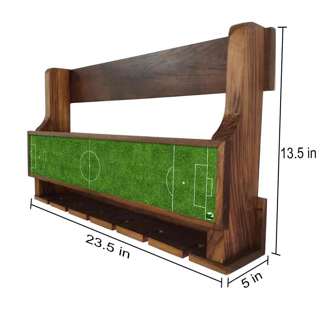 Wine Rack Wall Cabinet Wooden for Living Room - Stores 5 Bottles 6 Glasses - Football Pitch Nutcase