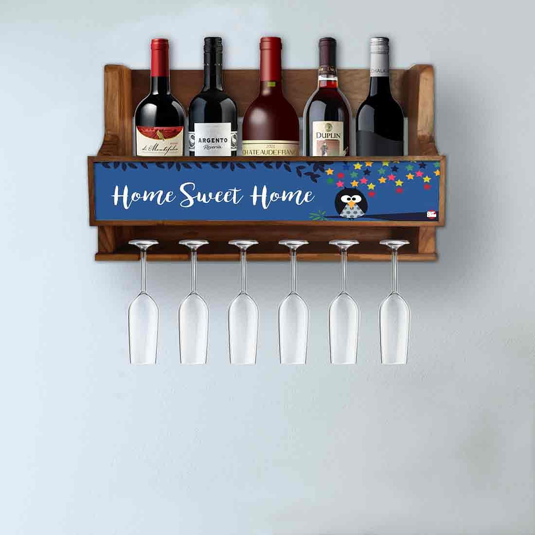 Wooden Wine Bottle and Glass Holder Wall Mounted for Mini Bar 5 Bottles 6 Glasses - Sweet Home Nutcase