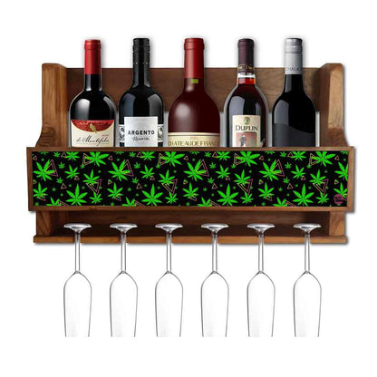 Wine Glass Cabinet Wall Mounted Mini Bar for 5 Bottles 6 Glasses - Leaves Nutcase