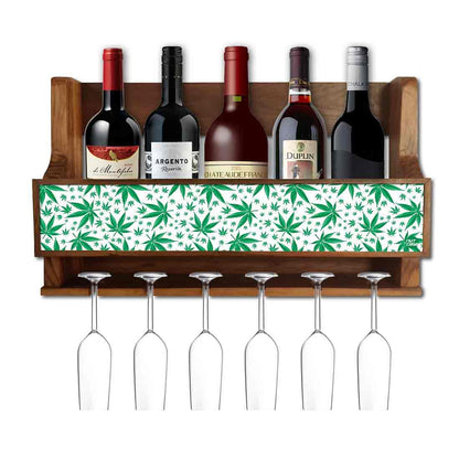 Nutcase Designer Wooden Wine Rack Gloss Holder, Teak Wood Wall Mounted Wine
 Cabinet , 5 bottle Hangers for 6 Wine Glasses - Nutcase