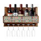 Designer Wood Wine Rack Wall  for Living Room - Stores 5 Bottles 6  Glasses - Spanish Tiles Nutcase