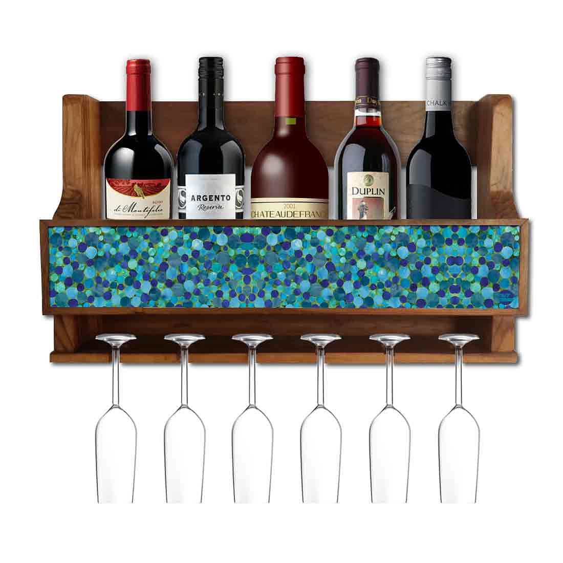 Nutcase Designer Wooden Wine Rack Gloss Holder, Teak Wood Wall Mounted Wine
 Cabinet , 5 bottle Hangers for 6 Wine Glasses - Nutcase