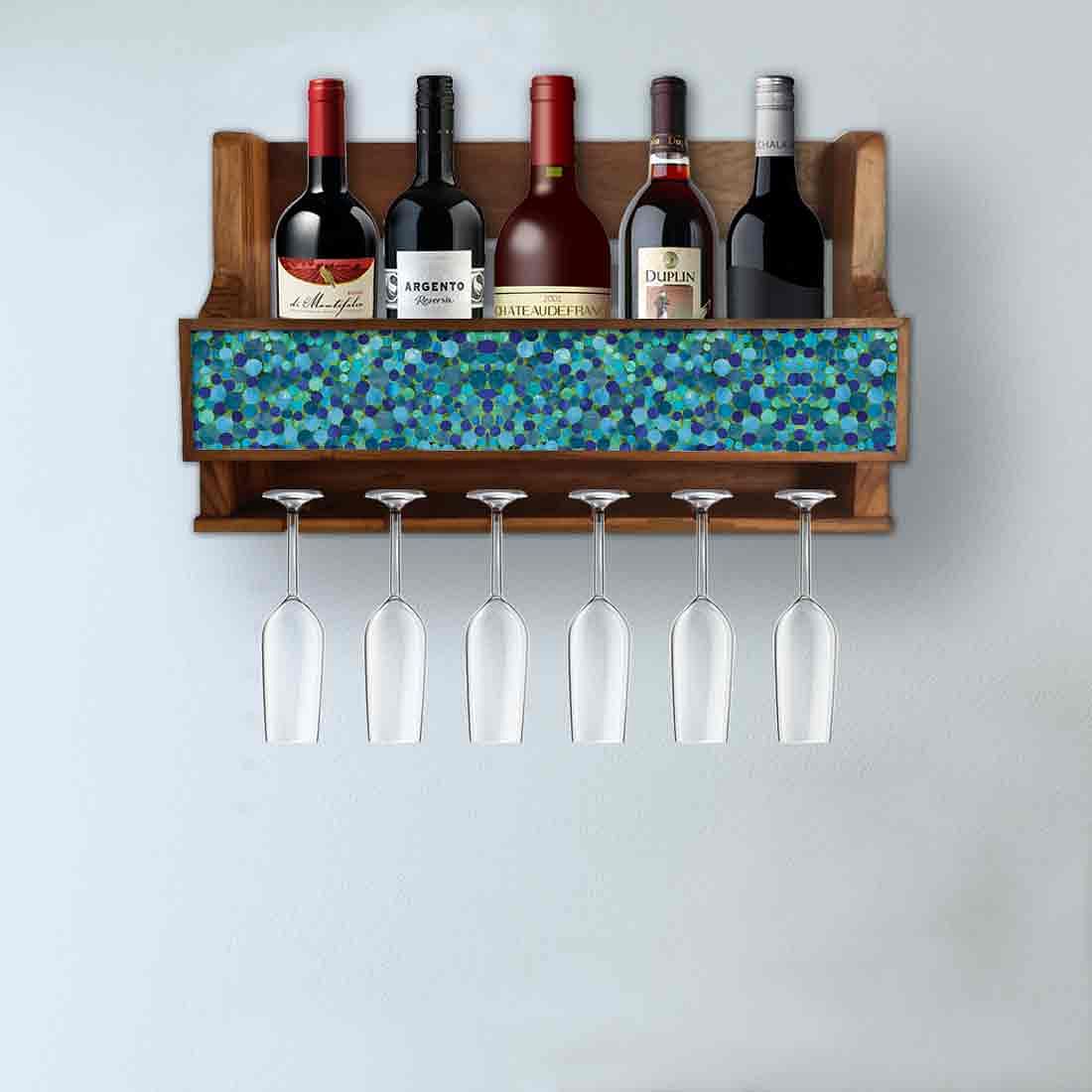 Nutcase Designer Wooden Wine Rack Gloss Holder, Teak Wood Wall Mounted Wine
 Cabinet , 5 bottle Hangers for 6 Wine Glasses - Nutcase