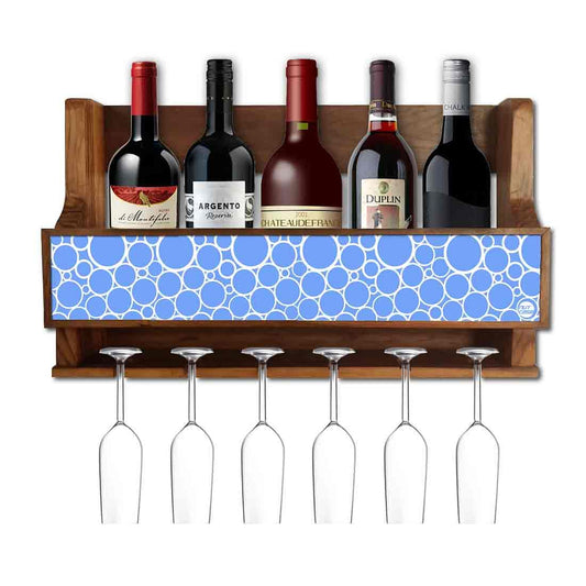 Nutcase Designer Wooden Wine Rack Gloss Holder, Teak Wood Wall Mounted Wine
 Cabinet , 5 bottle Hangers for 6 Wine Glasses - Nutcase