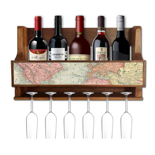 Wall Mounted Wine Glass Holder Stand Mini Bar Cabinet for 5 Bottles 6 Glasses Nutcase