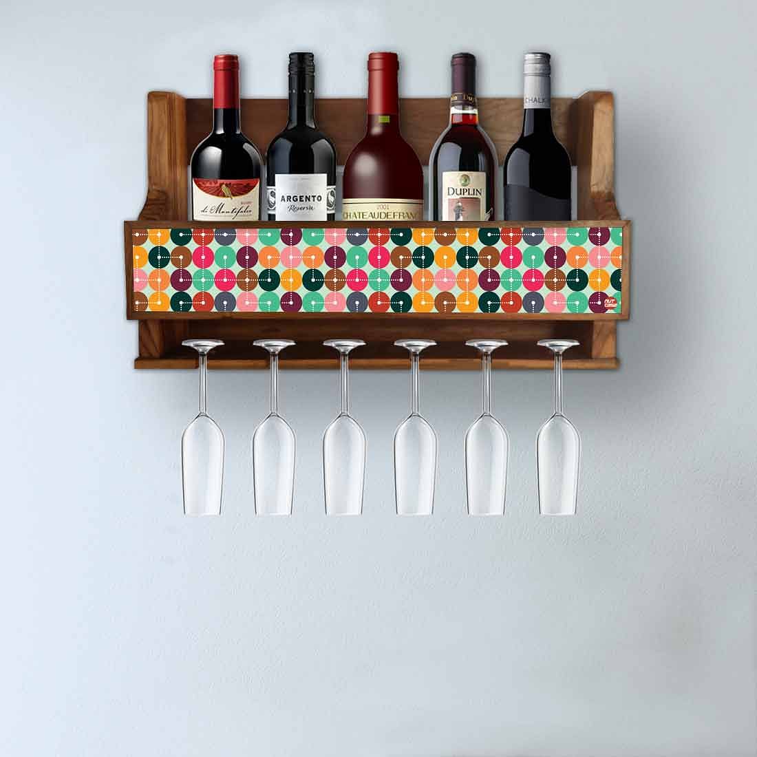 Nutcase Wall Mount Wine Holder Rack Wooden Mini Bar-Circles Retro Nutcase