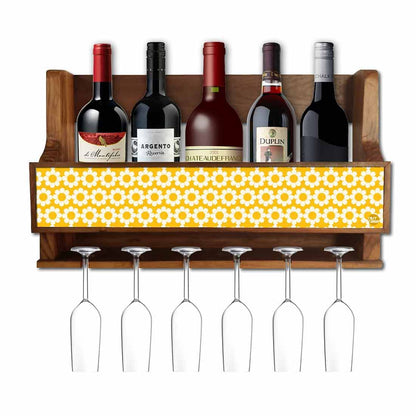 Nutcase Wooden Wine Holder Wall Mount Mini Bar for 5 Bottles 6 Glasses-Yellow Polka Nutcase