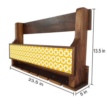 Nutcase Wooden Wine Holder Wall Mount Mini Bar for 5 Bottles 6 Glasses-Yellow Polka Nutcase