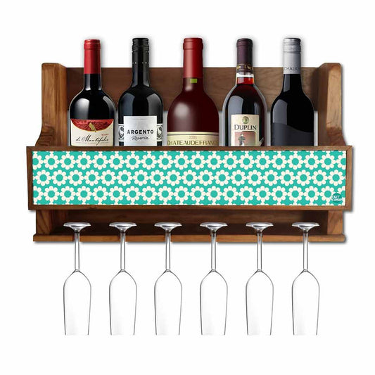 Nutcase Wooden Wine Stand Mini Bar Wall Mounted for 5 Bottles 6 Glasses-Blue Polka Nutcase
