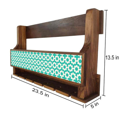 Nutcase Wooden Wine Stand Mini Bar Wall Mounted for 5 Bottles 6 Glasses-Blue Polka Nutcase