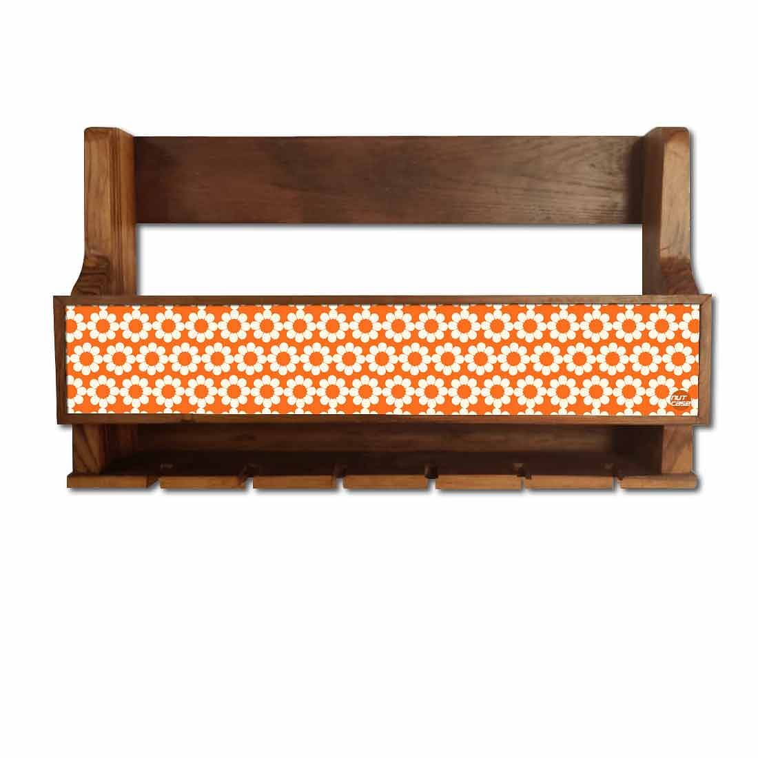 Nutcase Wooden Wine Bottle Rack Glass Holder Mini Bar for 5 Bottles 6 Glasses-Orange Polka Nutcase