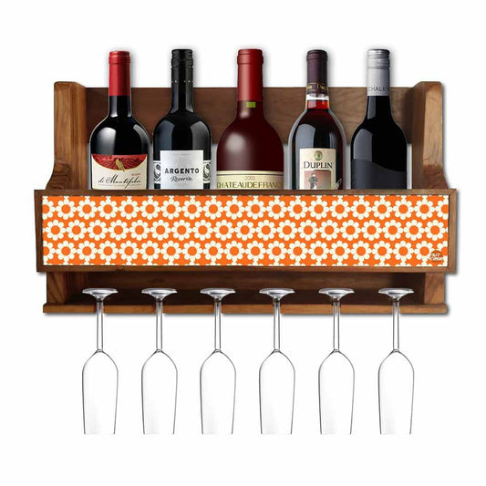 Nutcase Wooden Wine Bottle Rack Glass Holder Mini Bar for 5 Bottles 6 Glasses-Orange Polka Nutcase