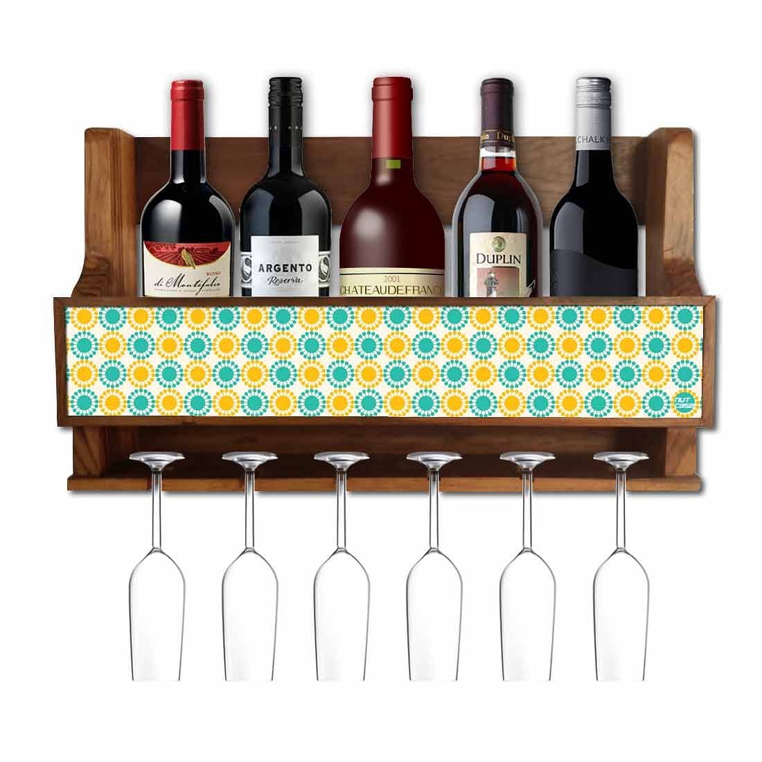 Nutcase Wooden Wine Rack Glass Holder Wood Wall Mounted Mini Bar Cabinet-Yellow Blue Polka Nutcase