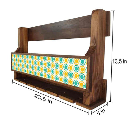 Nutcase Wooden Wine Rack Glass Holder Wood Wall Mounted Mini Bar Cabinet-Yellow Blue Polka Nutcase