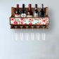 Nutcase Designer Wooden Wine Rack Gloss Holder, Teak Wood Wall Mounted Wine
 Cabinet , 5 bottle Hangers for 6 Wine Glasses -  Blue Floral Nutcase