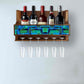 Nutcase Designer Wooden Wine Rack Gloss Holder, Teak Wood Wall Mounted Wine
 Cabinet , 5 bottle Hangers for 6 Wine Glasses -  Abstract Blue Nutcase
