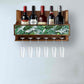 Wall Mounted Wine Glass Rack Mini Bar for 5 Bottles 6 Glasses - Green Leaves Nutcase