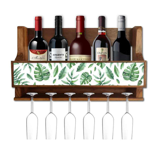Designer Wine Rack and Glass Holder for Living Room 5 Bottles 6 Glasses -  Leaf Nutcase