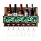 Nutcase Designer Wooden Wine Rack Gloss Holder, Teak Wood Wall Mounted Wine
 Cabinet , 5 bottle Hangers for 6 Wine Glasses -  Banana Leaves Nutcase