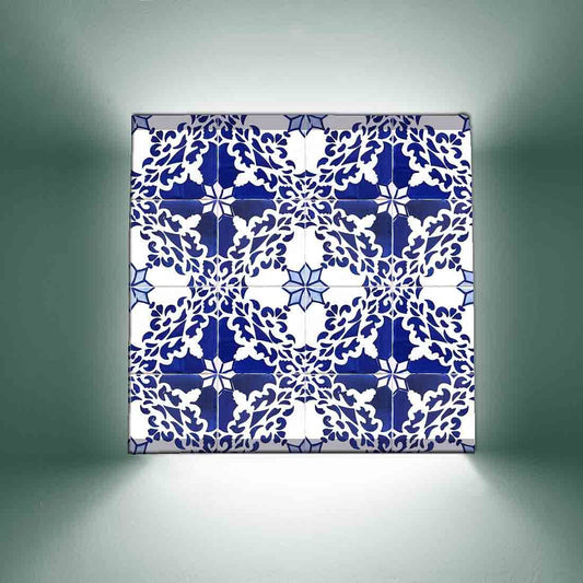 Stylish Square Wall Lamp - Blue White Flower Nutcase