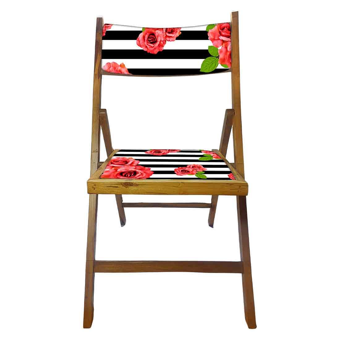 Nutcase Folding Wooden Dining Chairs For Home - Black Strip Floral Nutcase