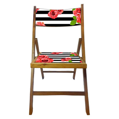 Nutcase Folding Wooden Dining Chairs For Home - Black Strip Floral Nutcase