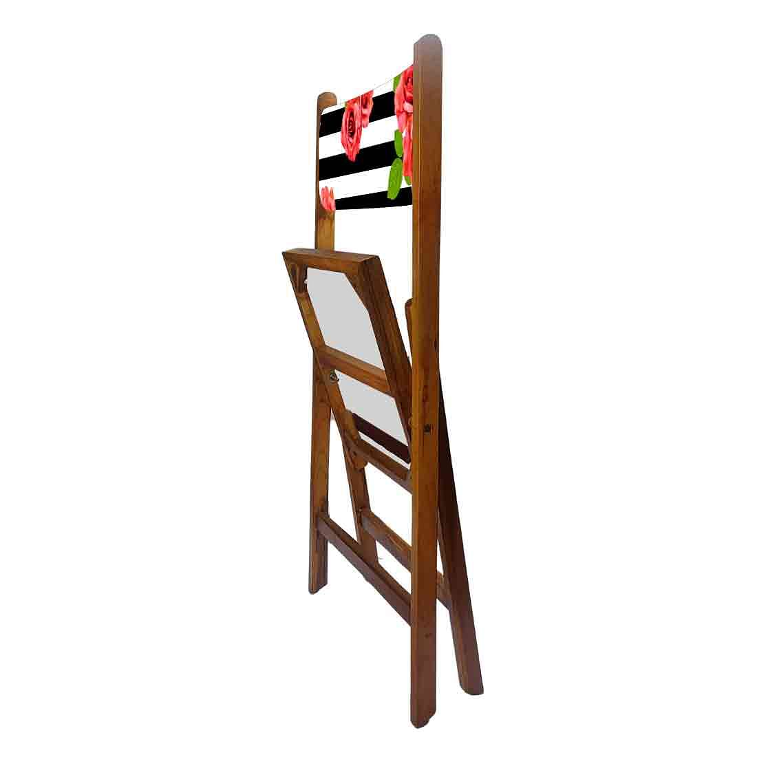 Nutcase Folding Wooden Dining Chairs For Home - Black Strip Floral Nutcase