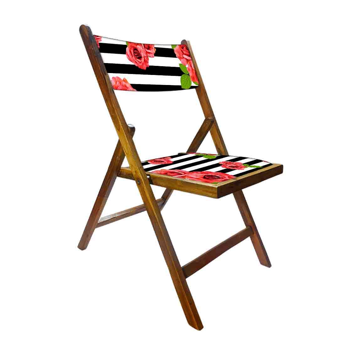 Nutcase Folding Wooden Dining Chairs For Home - Black Strip Floral Nutcase