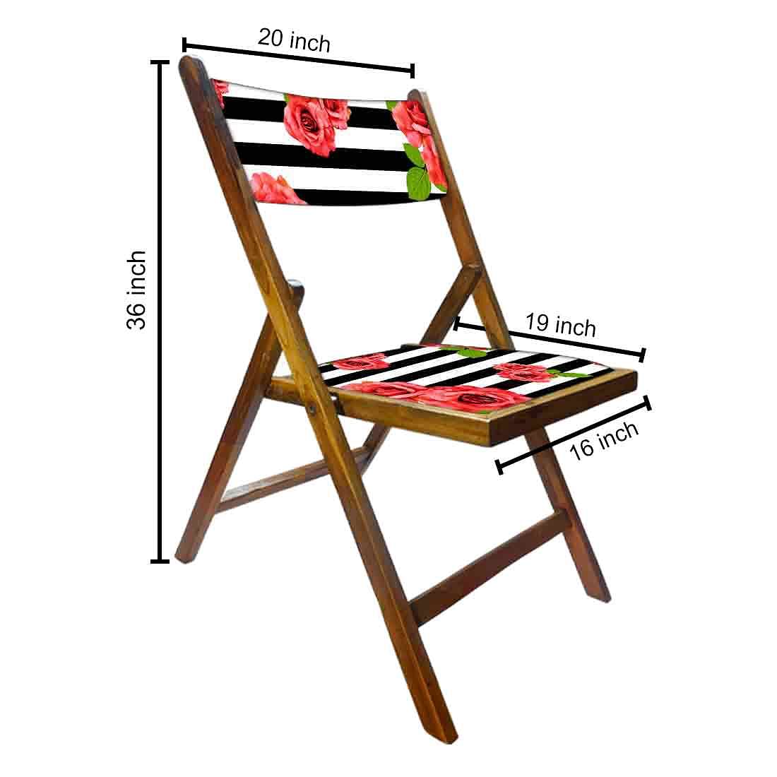 Nutcase Folding Wooden Dining Chairs For Home - Black Strip Floral Nutcase