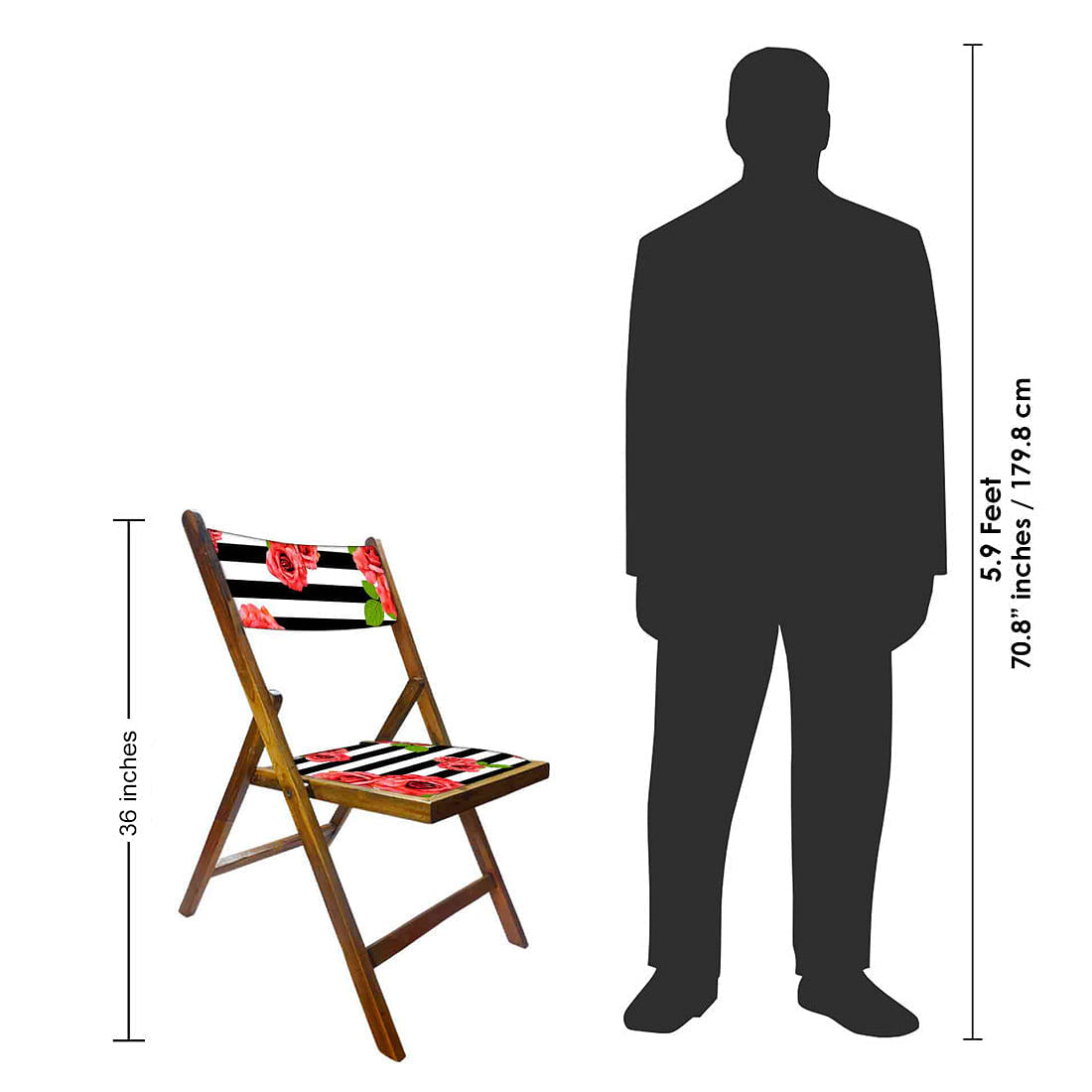 Nutcase Folding Wooden Dining Chairs For Home - Black Strip Floral Nutcase