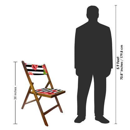 Nutcase Folding Wooden Dining Chairs For Home - Black Strip Floral Nutcase
