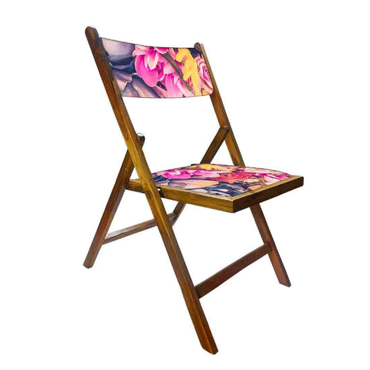 Nutcase Folding Wooden Chair For Balcony Patio - Pink Blue Rose Nutcase
