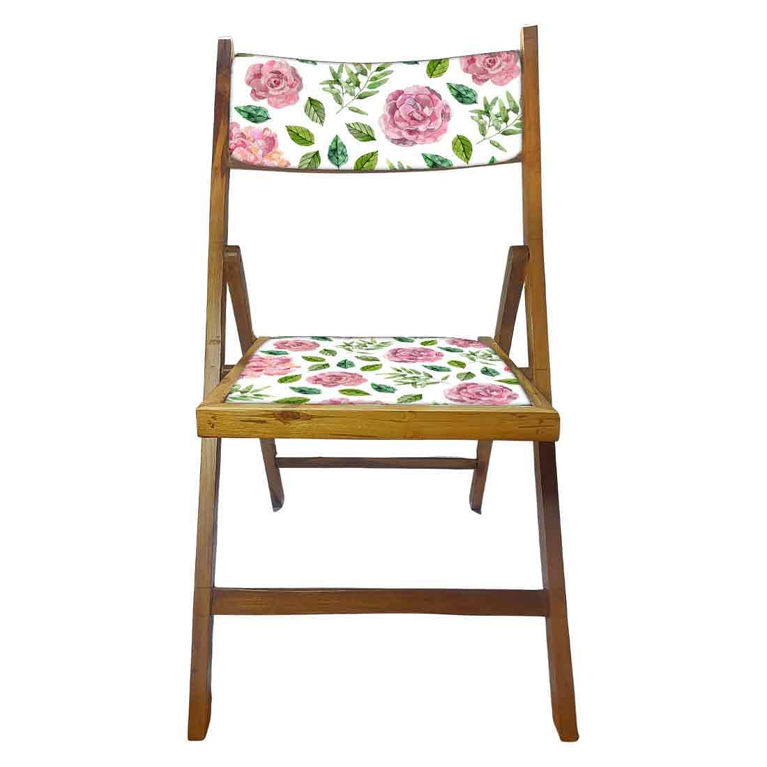 Nutcase Foldable Wooden Chairs With Cushion Seat - Pink Floral Leaves Nutcase