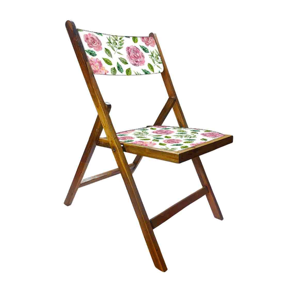 Nutcase Foldable Wooden Chairs With Cushion Seat - Pink Floral Leaves Nutcase