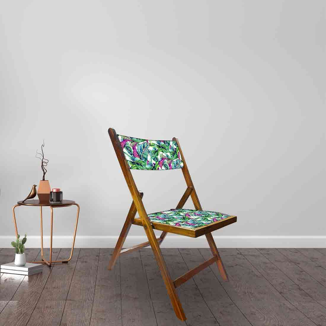 Nutcase Folding Teak Wood Chairs - Green Pink Leaves Nutcase