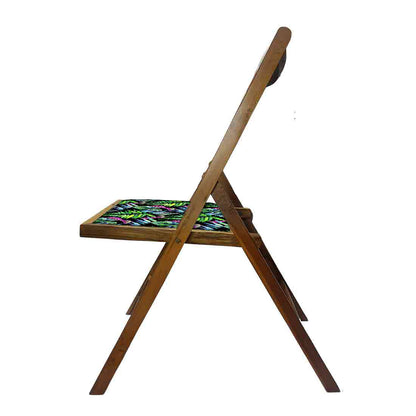 Nutcase Folding Wooden Chair  -  Blue Green Neon Leaves Nutcase