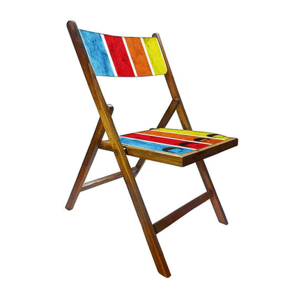 Nutcase Wooden Foldable Chair With Cushion  -  Colored Strips Nutcase