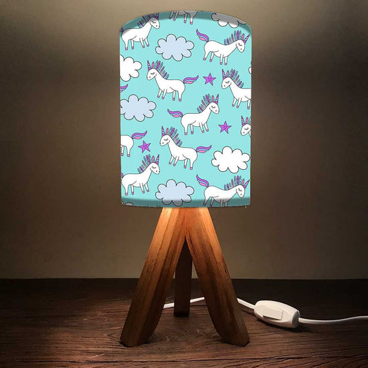 Wooden Tripod Table Lamp For Bedroom - Unicorn and Stars Nutcase