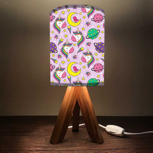 Wooden Table Lamp For Bedroom - Pink Unicorn Nutcase