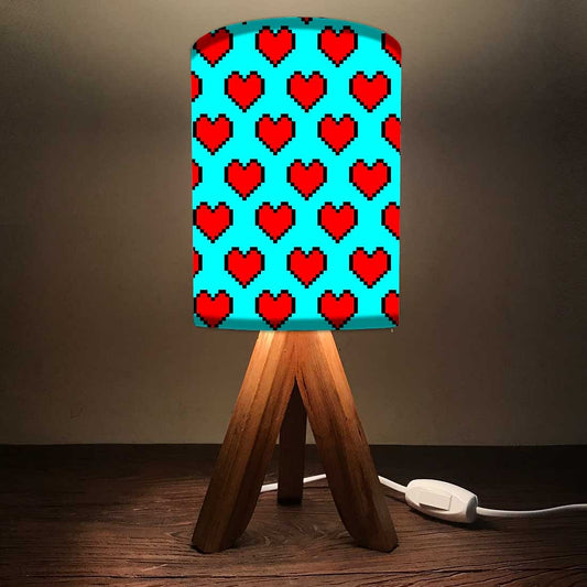 Handmade Wooden Table Lamps For Bedroom - Red Hearts Nutcase