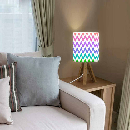 Light Wood Table Lamp For Bedroom - Multicolor Lines Nutcase